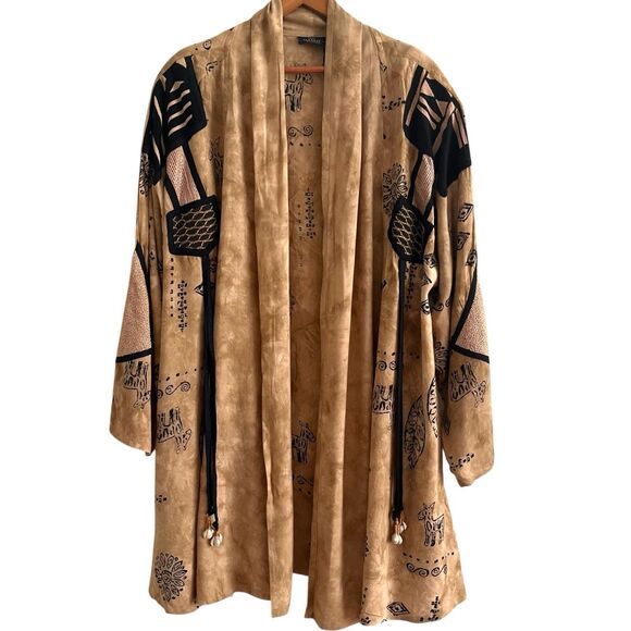 Vtg Tribal Zebra African Long Jacket 1X Boho Lagenlook Hippie Artsy Festival - Picture 1 of 12